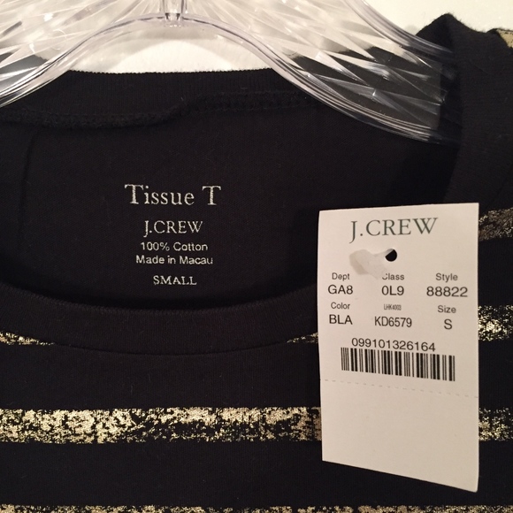 NWT J. Crew Women Black Gold Stripe Short Sleeve T - Picture 4 of 5